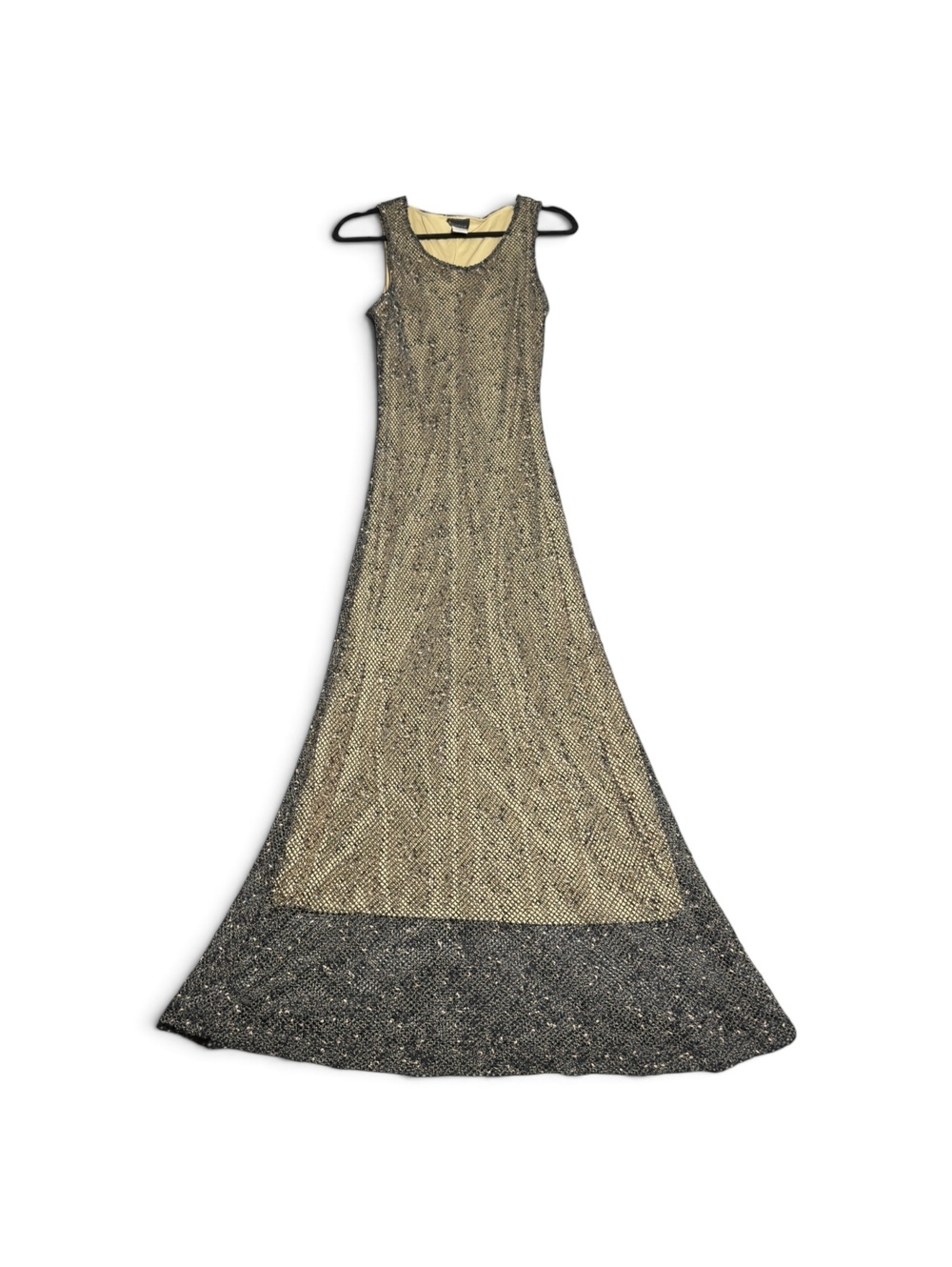 Vintage La Fête Long Sleeveless Dress with Textured Mesh Overlay 3XL
